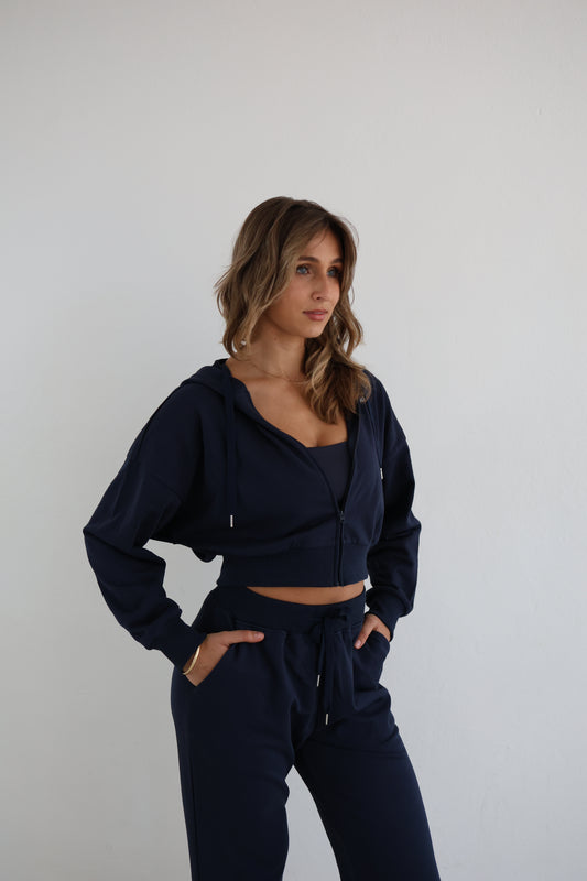 OTW - Cropped Zipped Hoodie - Midnight